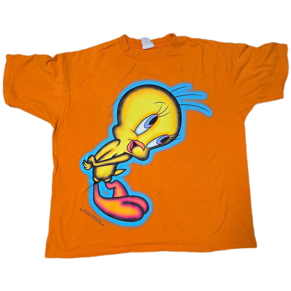 Vintage Looney Tunes Tweety Bird Orange T-Shirt Warner Bros‎ 1996 Cartoon (D)